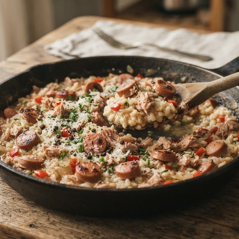 Risotto met tonijn en knakworst recept