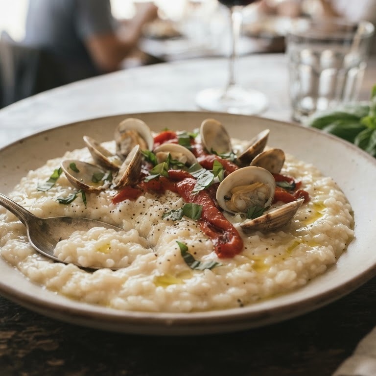 Risotto met zeevruchten en paprika recept