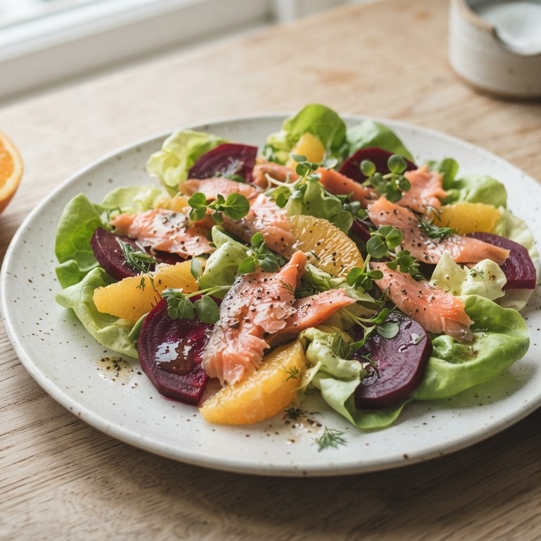 Rode bietensalade met gerookte forelfilets recept