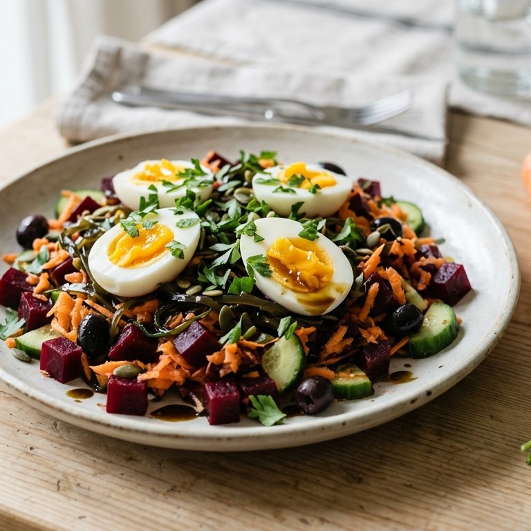 Rode bietensalade met rondeeleieren recept