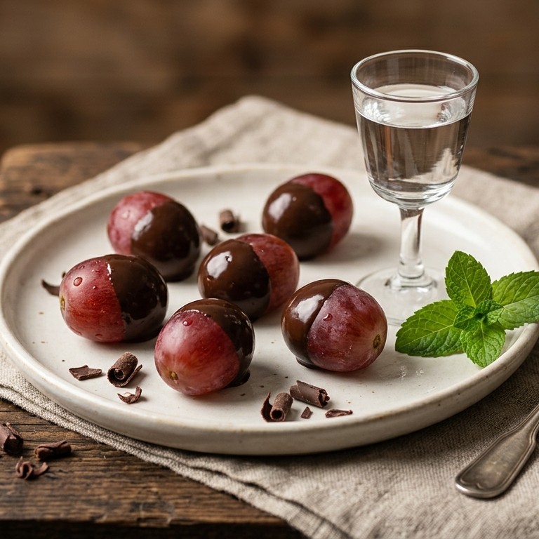 Rode druiven met pure chocolade en Grappa recept