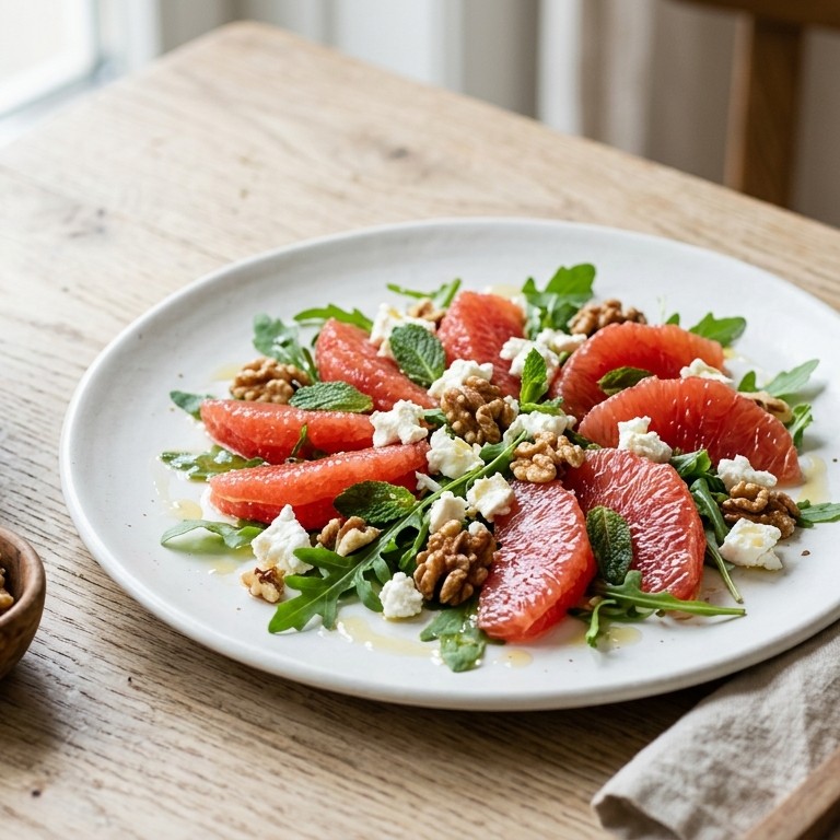 Rode-grapefruitsalade met feta en walnoten recept