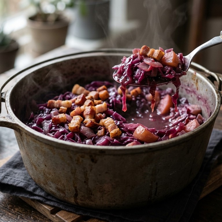 Rode kool met appel en spekjes recept