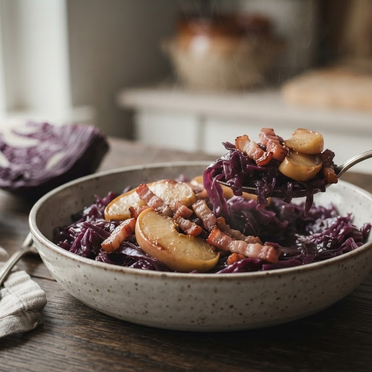 Rode kool met appel, honing en spekjes recept