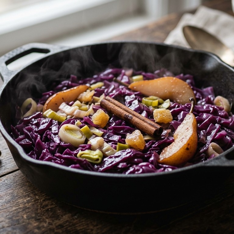 Rode kool met prei en peren recept