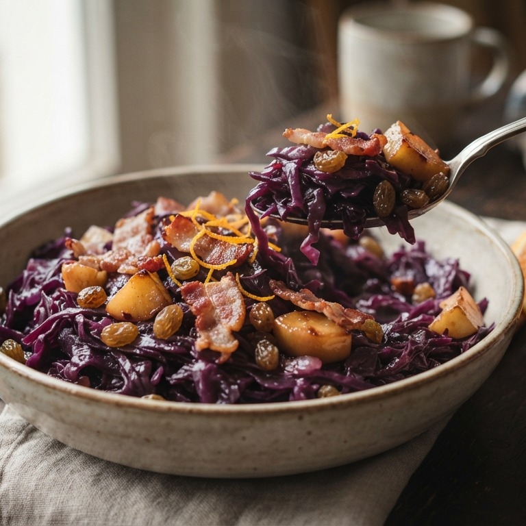Rode kool met spek en rozijntjes recept