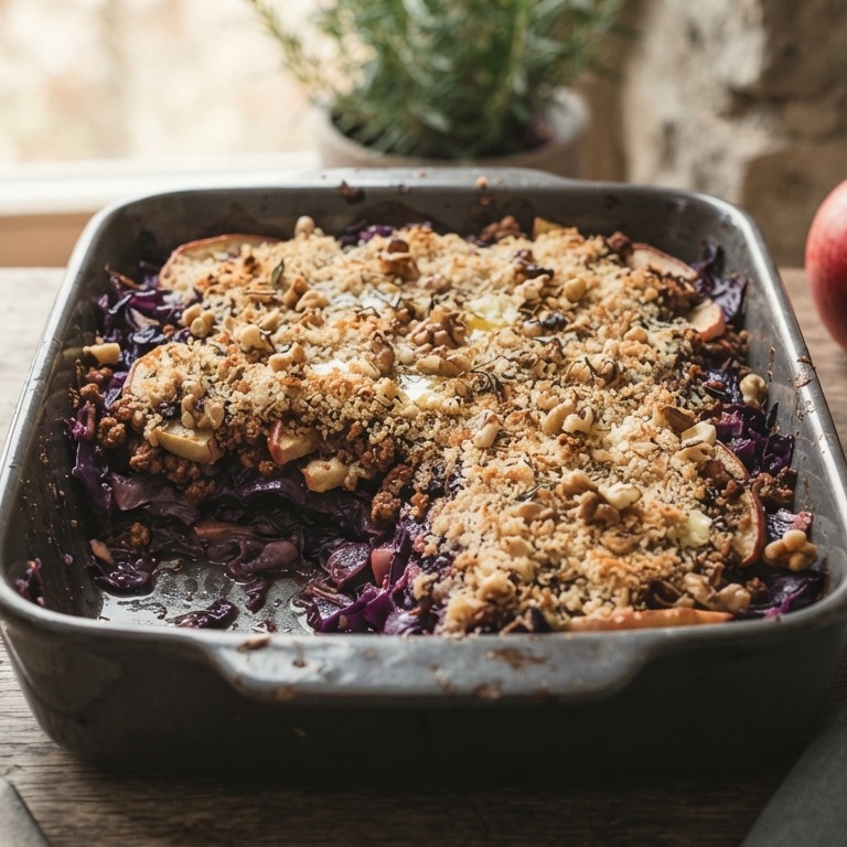 Rode kool uit de oven met walnoten en appel recept