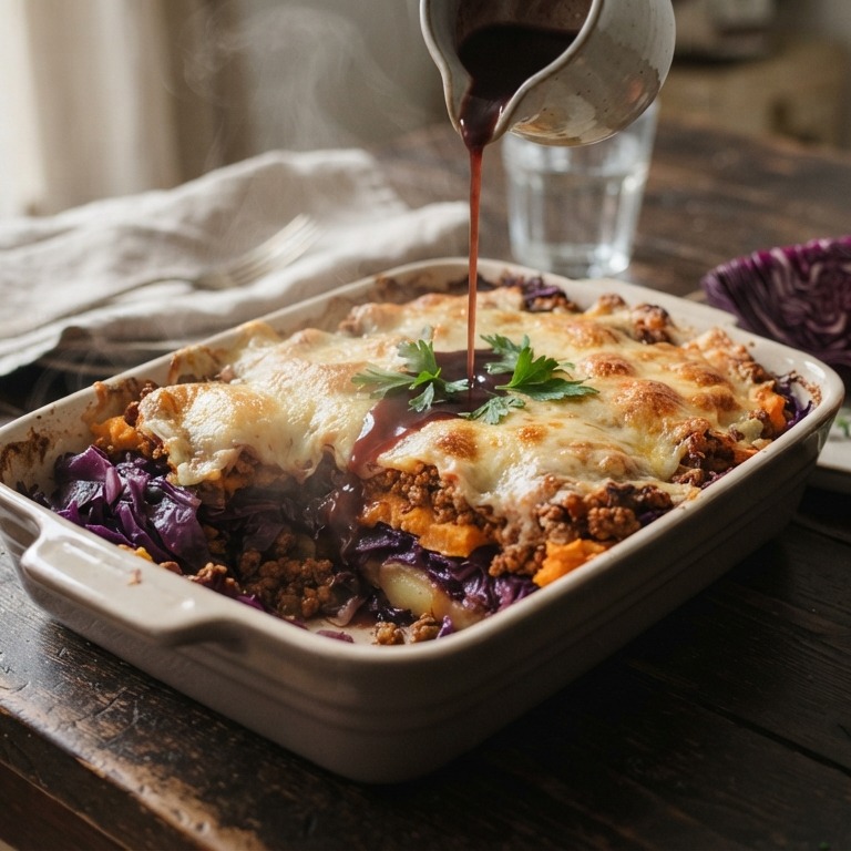 Rodekool ovenschotel met rode wijn saus recept
