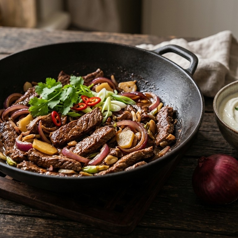 Roerbakken biefstuk met gember-yoghurt recept