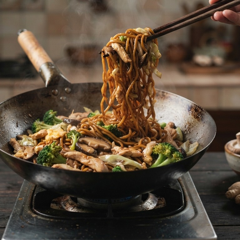 Roerbakmie met shii-take en broccoli recept