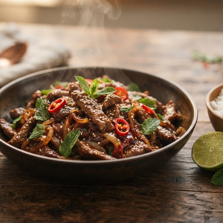 Roerbakschotel van lam, munt en chili recept