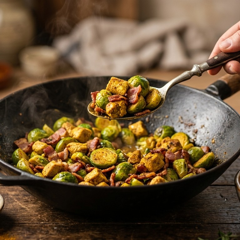 Roerbakspruitjes met kip en kerrie recept