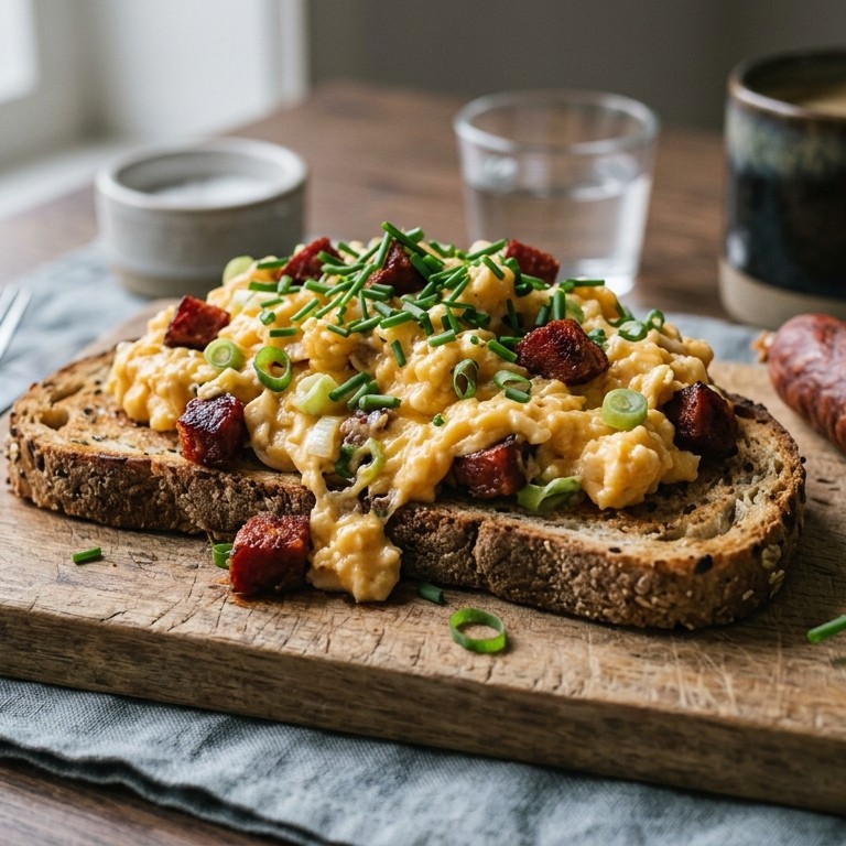 Roerei met chorizo en lente-ui recept
