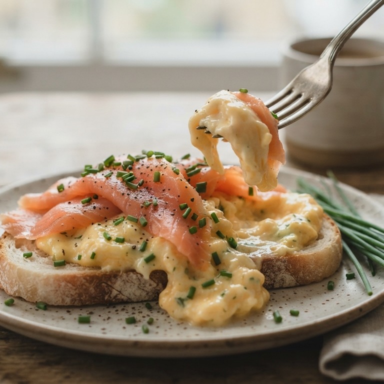 Roerei met gerookte zalm en bieslook recept