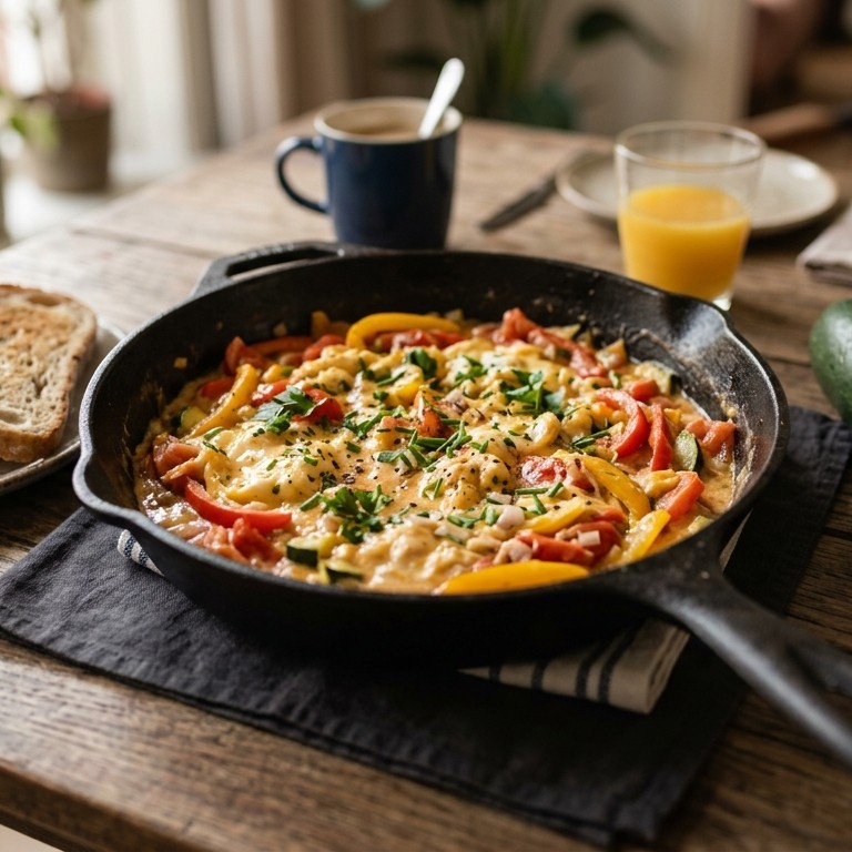 Roerei met paprika en tomaten recept