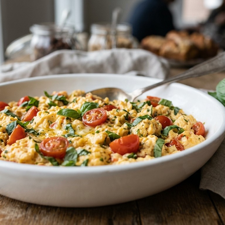 Roerei met tomaten en basilicum voor buffet recept