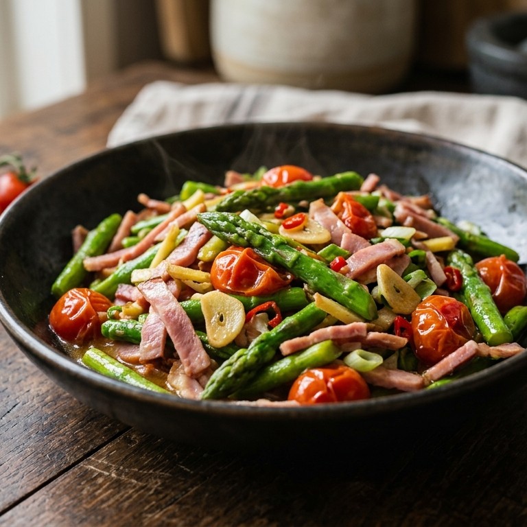 Roergebakken asperges met ham recept