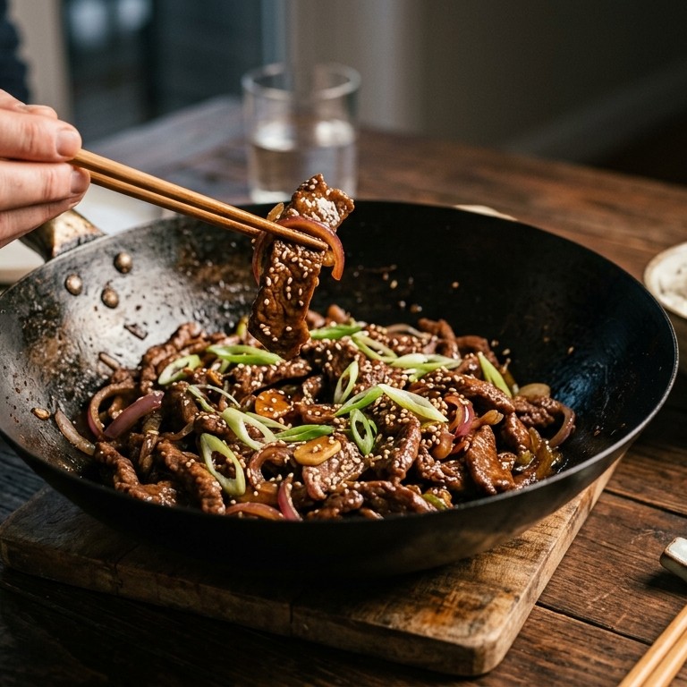 Roergebakken biefstuk in oestersaus recept