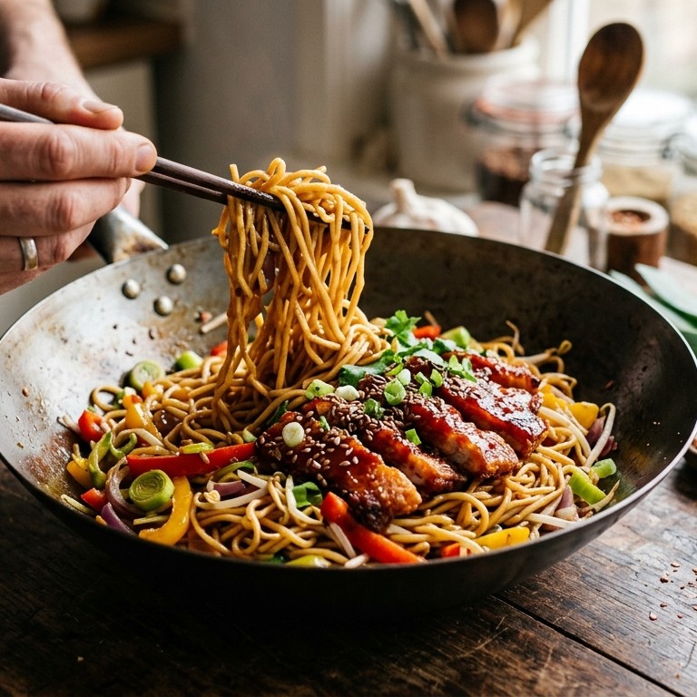 Roergebakken eiermie met speklapjes pangang recept