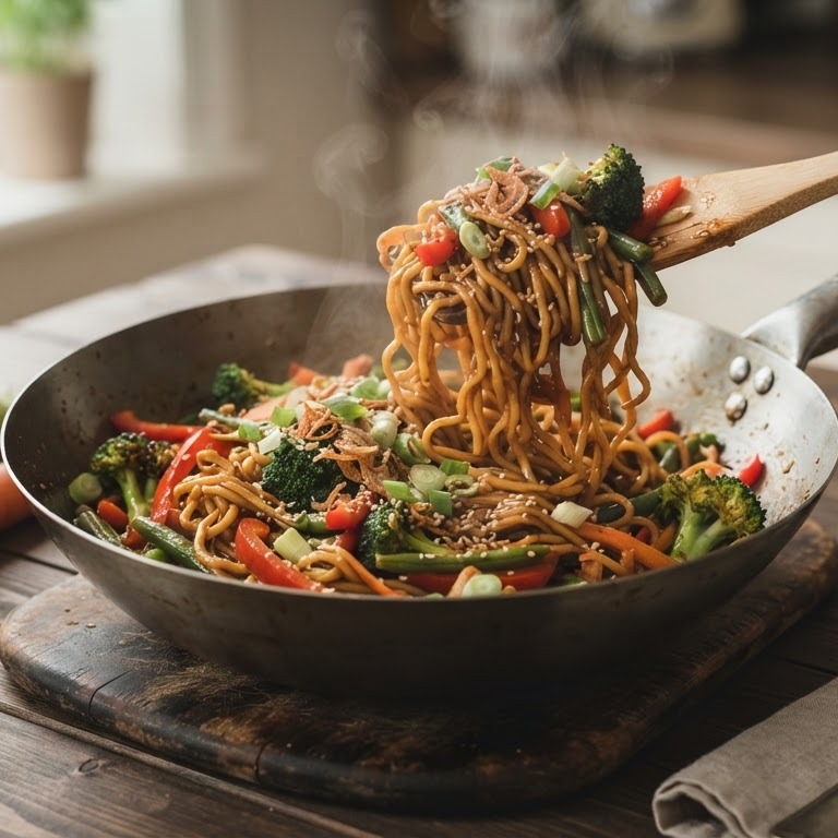 Roergebakken groenten met bami recept