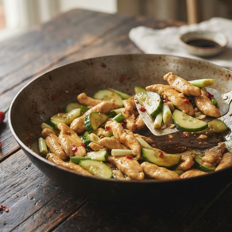 Roergebakken kipfilet met komkommer uit de wok recept