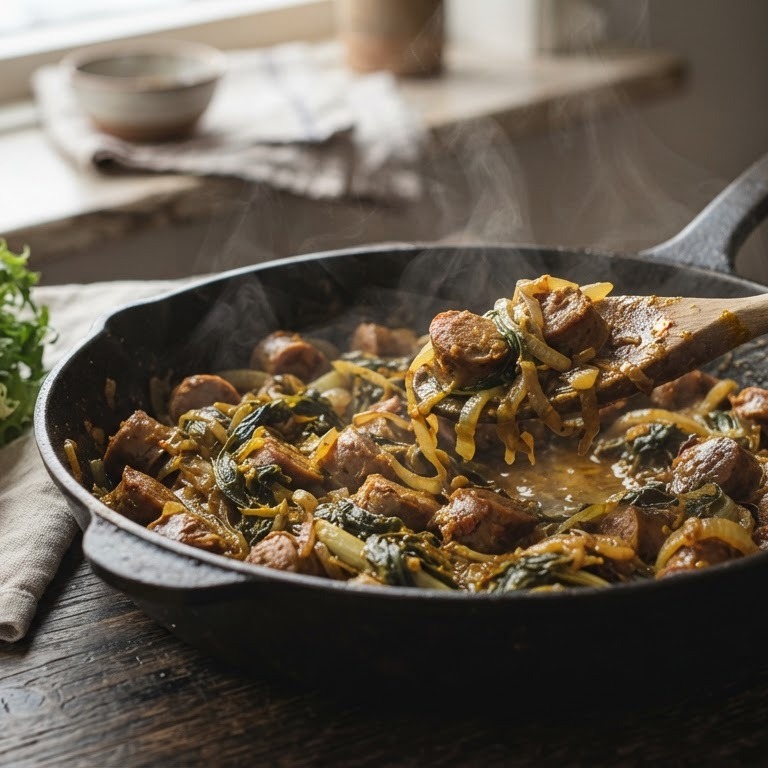 Roergebakken saucijs met andijvie recept