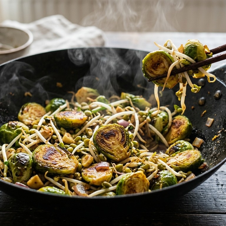 Roergebakken spruiten met kerrie en tauge recept