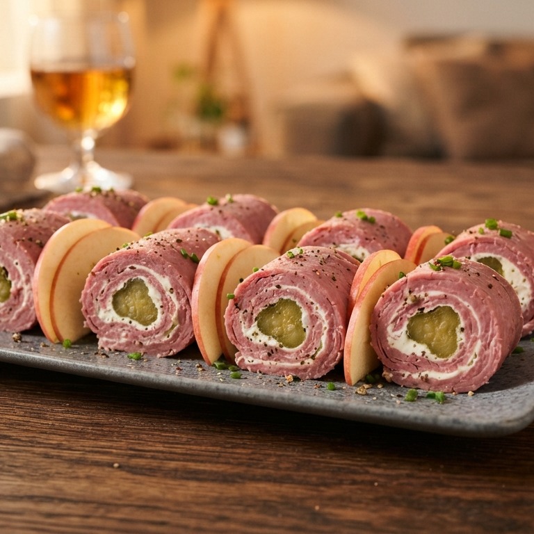 Rolletjes corned beef met roomkaas en augurk recept