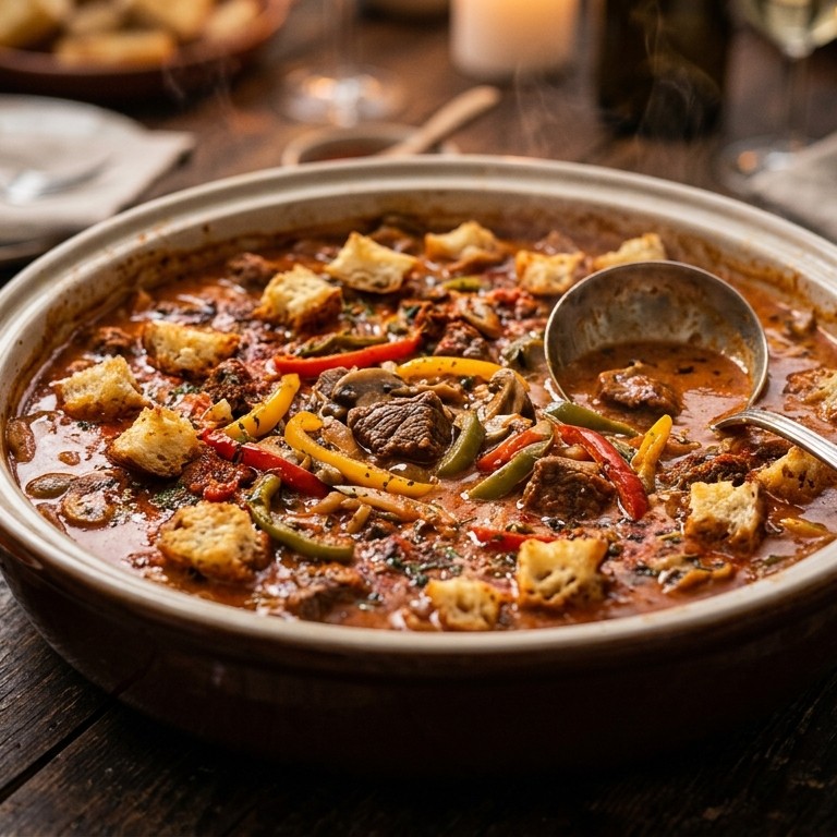 Romige goulash met croutons voor buffet recept