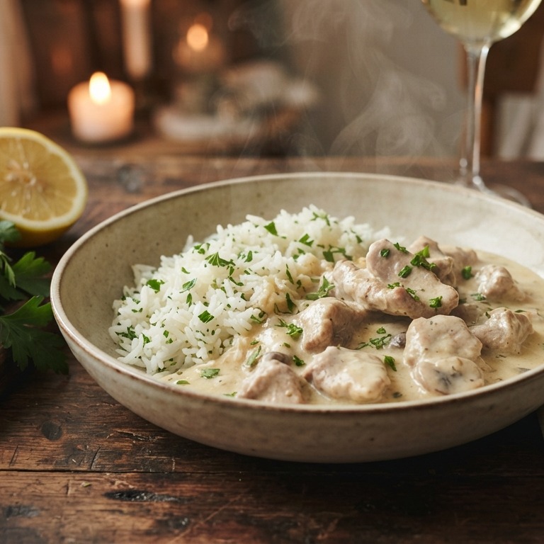 Romige kalfsragout met peterselierijst recept