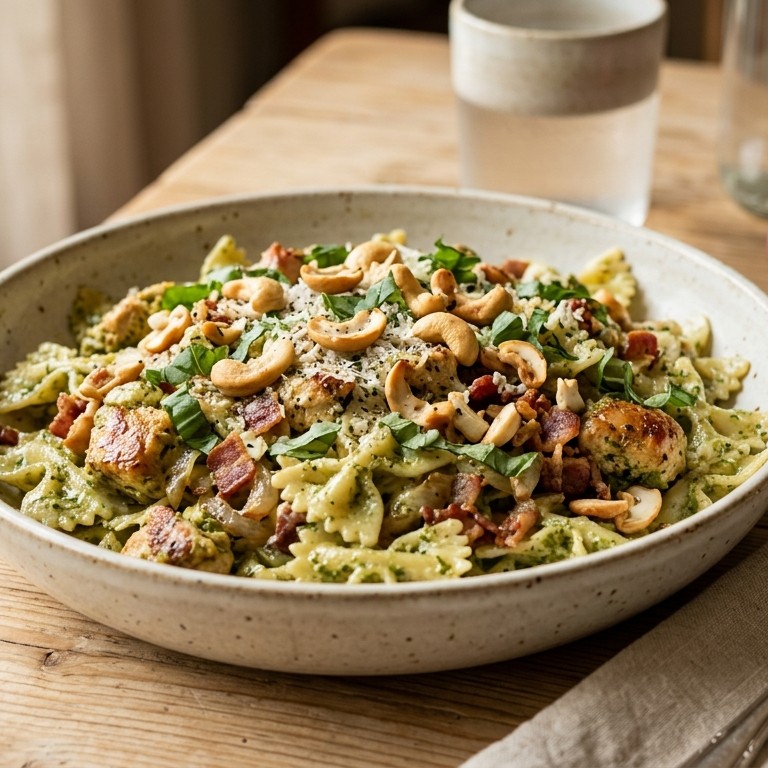 Romige kip met pesto en cashewnoten recept