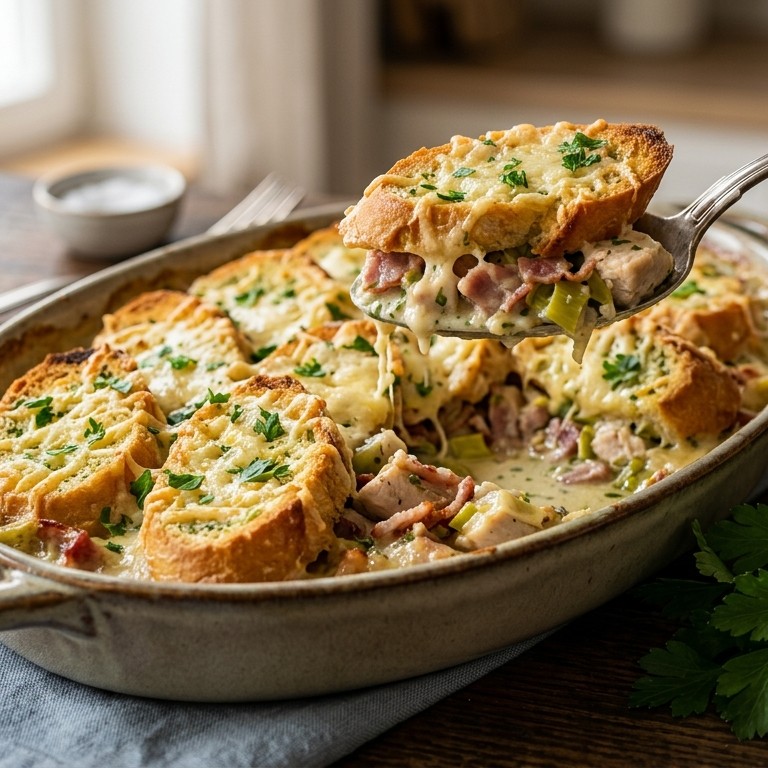 Romige kipgratin afgedekt met stokbrood recept