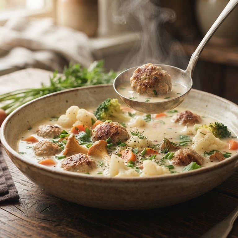 Romige kippensoep met balletjes recept