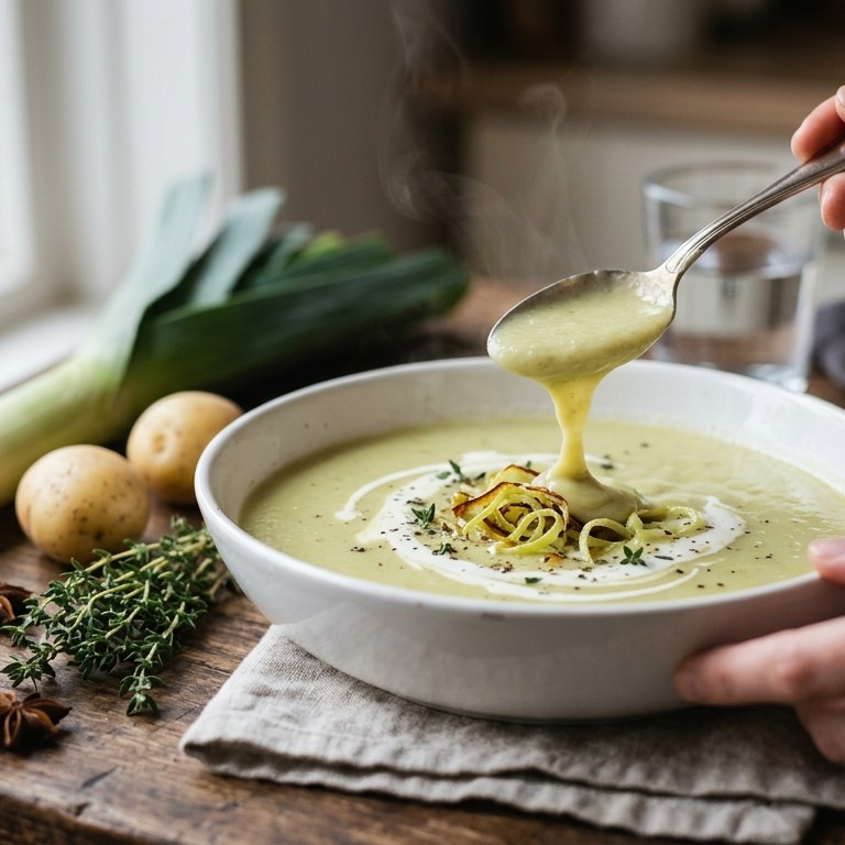 Romige preisoep met aardappel en Pernod recept