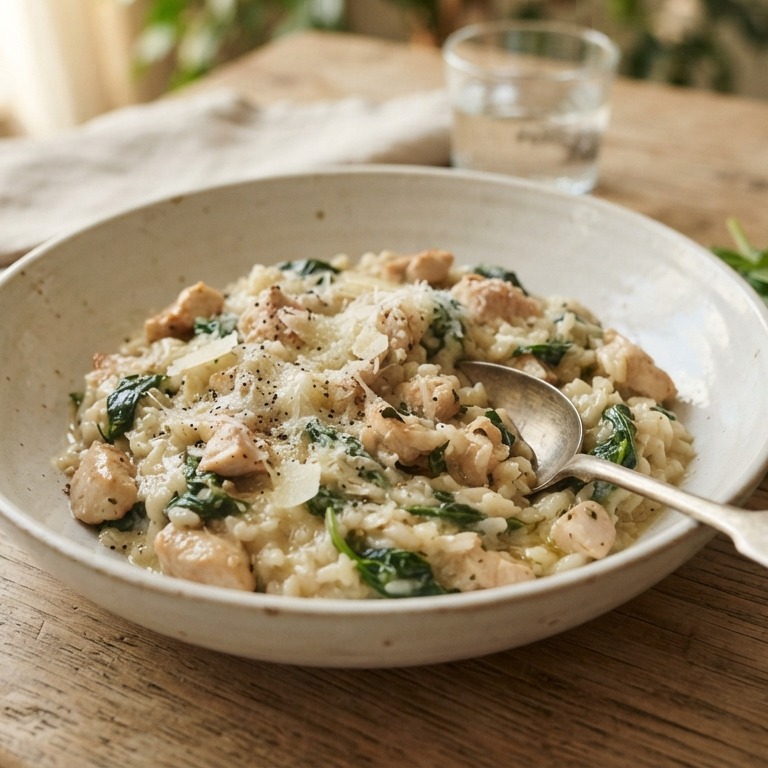 Romige risotto met kip en spinazie recept