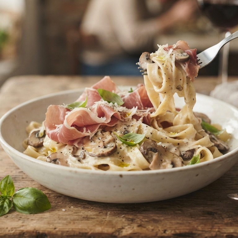 Romige tagliatelle met Parmaham recept