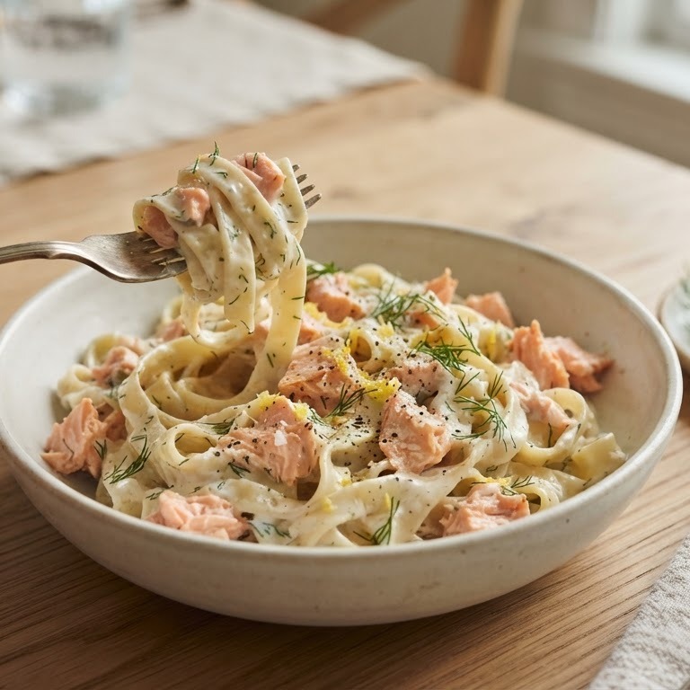 Romige tagliatelle met zalm en dille recept