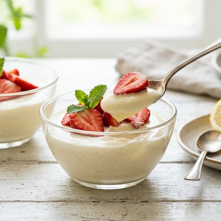 Roomkwarkpudding met aardbeien recept
