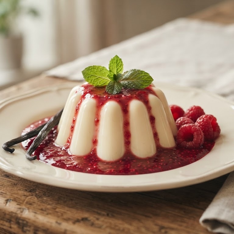 Roompudding met frambozensaus recept