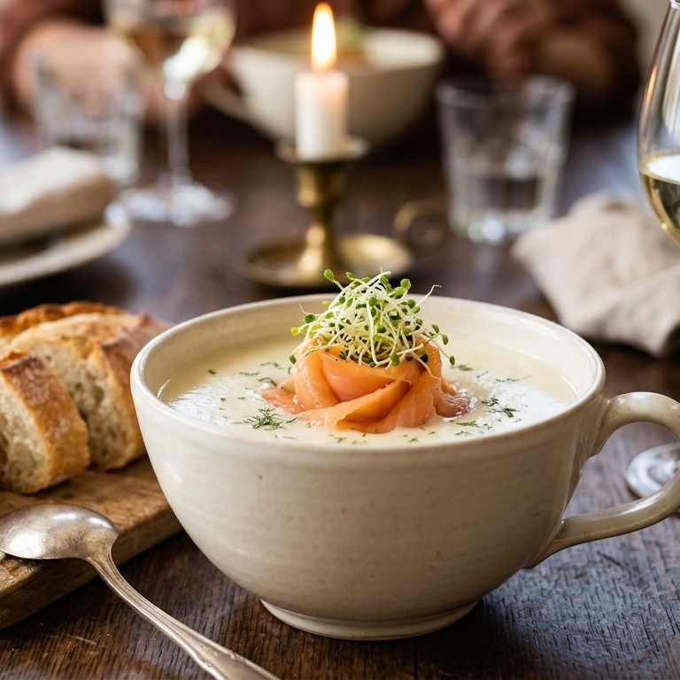 Roomsoep met gerookte zalm recept