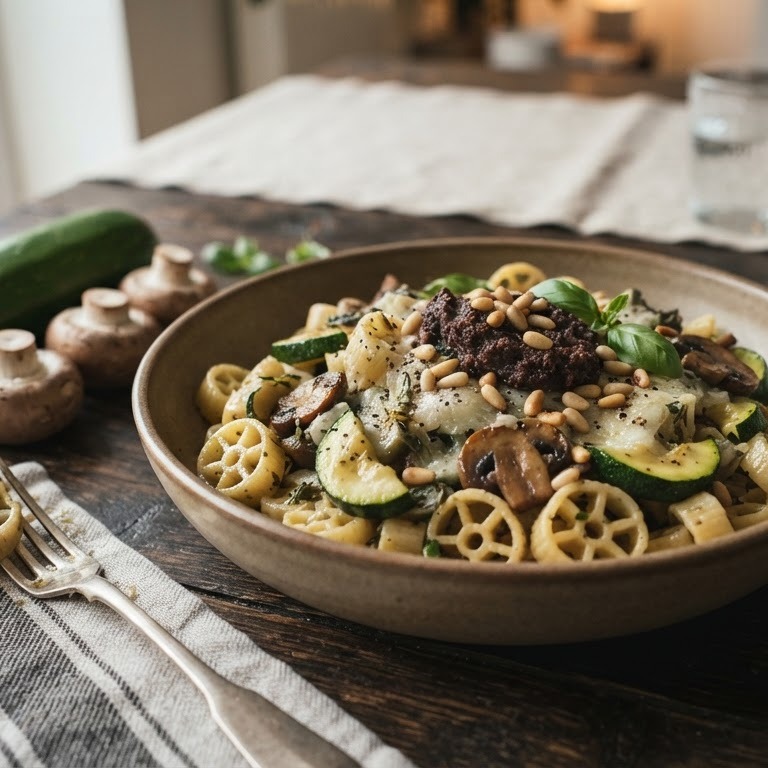 Rotelle met courgette en paddestoelen recept