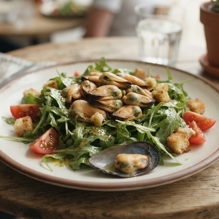 Rucola salade met mosselen en crouton recept