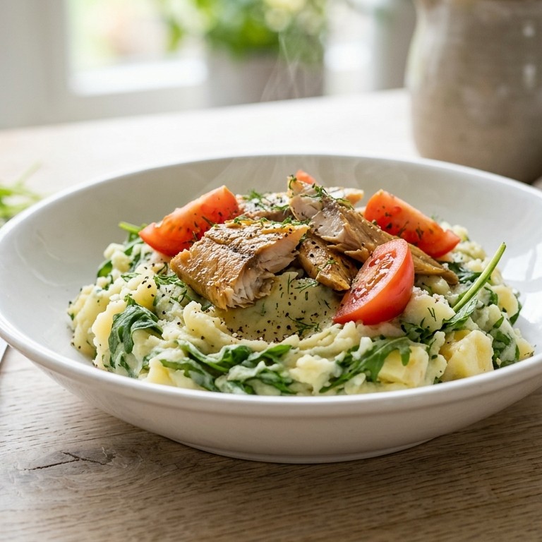 Rucolastamppot met gerookte makreel recept