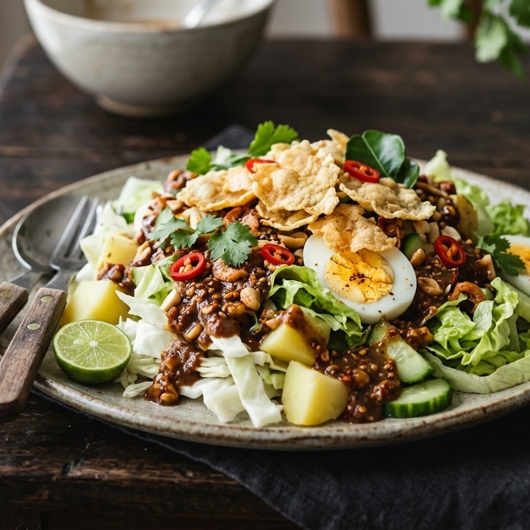 Rujak pengantin (groentesalade met pinda's en pittige dressing) recept
