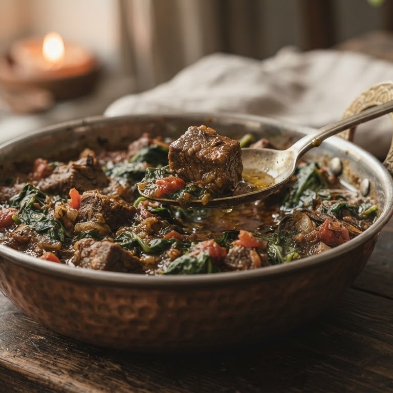 Rundercurry met spinazie recept