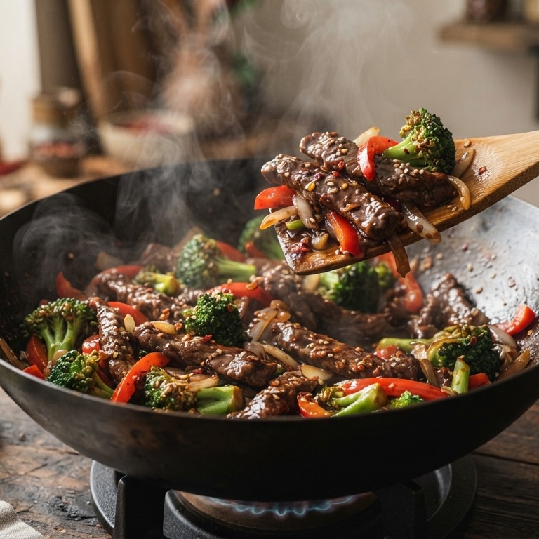 Runderreepjes met broccoli en paprika recept