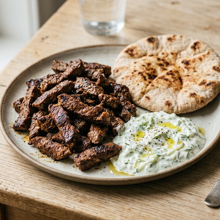 Runderreepjes met knoflooksaus recept