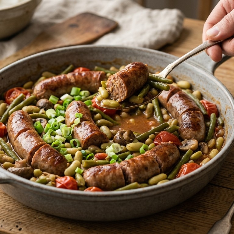 Rundersaucijs met boontjes recept