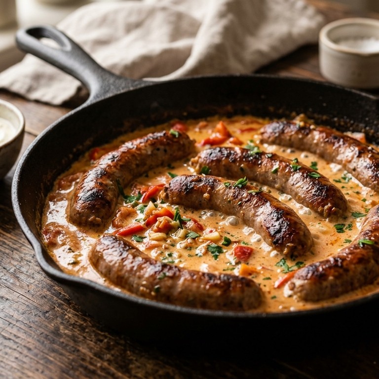 Rundersaucijsjes in paprikaroomsaus recept