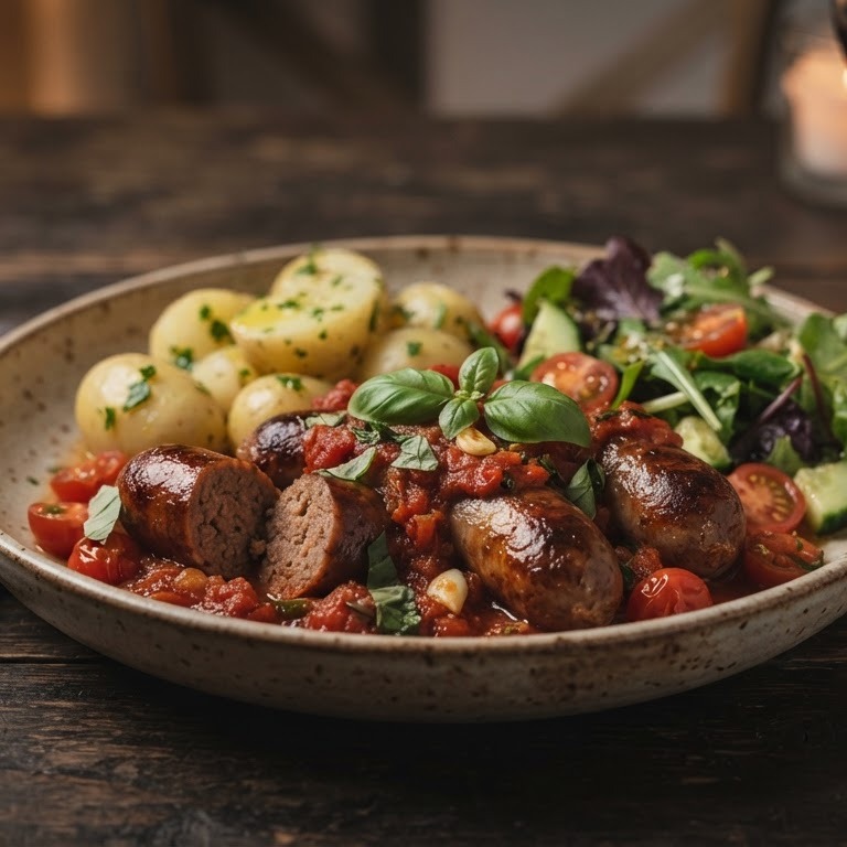 Rundersaucijzen met tomaten-basilicumsaus recept